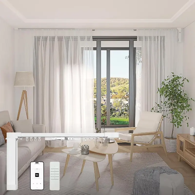 Osprey Smart Curtain Track, Single-Piece Motorized Rod, Adjustable Length, Quiet Heavy-Duty Motor, Remote & App Control, Works with Alexa & Google Assistant, Ceiling or Wall Mount