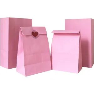 Self stand Party Favor Paper Bags for Party Celebration Treated Paper Bags 5.10X3.10X9.4 inches(24 CT)… (Pink)