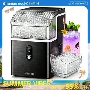 Kismile Countertop Nugget Ice Maker, 35Lbs/24H Fast Ice Making, 7 Mins Quick First Ice, Self-Cleaning Pebble Ice Machine with 1.2L Water Tank, Portable Ice Maker for Home Kitchen Office Bar, Black