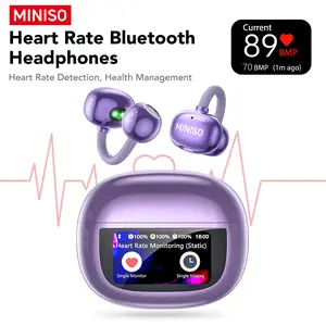 MINISO MS212 Clip On Wireless Headphones with 2025 Bluetooth 6.0 for Faster, Stable Connection & Low Power Use, Heart Rate Monitoring, Sports Earbuds, Heart Rate Health Management No app required