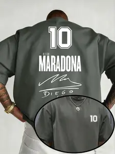 Men's Round Neck T-Shirt, Vintage Maradona Print, Soft Stretch Knit Fabric, Casual Summer Wear, Short Sleeve Top