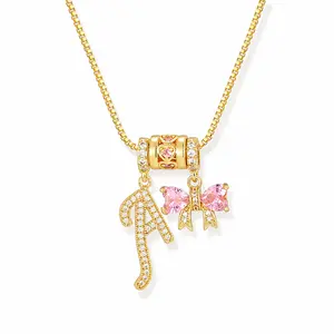 3PCS Dopamine Initial Necklace Set for Women, Letter Pendant Layered Choker with Bow Charm, Trendy Everyday Jewelry Gift