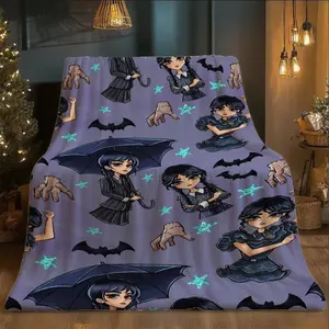 【JIT】One Piece Wednesday Girl Print Flannel Blanket Flannel Throw Blanket - Super Soft, Suitable for Sofa, Bed, and Travel, Suitable for All Seasons, 100% Polyester Material, Machine Washable, Suitable for Camping, as Living Room Decoration, Enhances