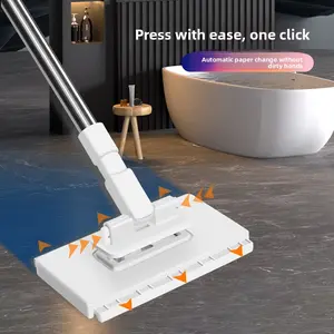 New Hands-Free Press Cloth Mop One-Touch Detachable Automatic Clamp Reusable Wet Wipes Face Towel Mop Head