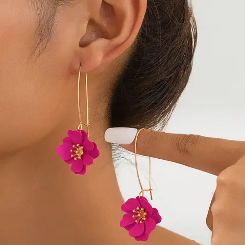 Colorful Floral Drop Earrings for Women, Chic Design in Bright Rose and, Statement Jewelry for Fashion Lovers