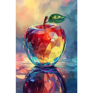 1PC 5D diamond painting 2D flat printing Diamond Painting Kit Apple with Leaf DIY Rhinestone Embroidery Arts Craft for Home Wall Decor Gift for Adults Kids Beginners Sparkling 5D Diamond Art Kits