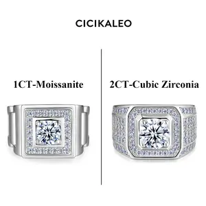 CICIKALEO 1CT Moissanite Men's Ring 2CT CZ for Man D VVS1 18K White Gold Plated Lab-Created Hypoallergenic Anniversary Birthday Gift HipHop Rapper Party Fine Formerly CICI GEMS