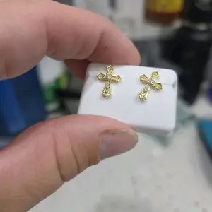 Sterling Silver yellow gold over Moissanite Cross Stud Earrings 0.50ctw