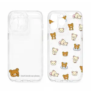 Cute Funny Kuma for Bear Rilakkuma Food Pattern Phone Cases For iPhone 17 Promax Pro Air 16 Plus 15 14 13 12 11 Transparent Shockproof Protective Cover Gift For Birthday Christmas Full Screen