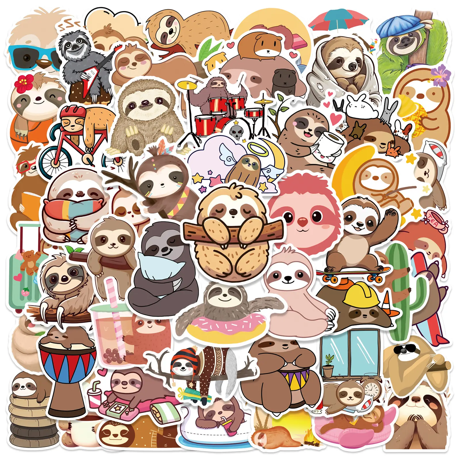 50pcs Sloth Graffiti Series Stickers, Sticker Decals, Decorative Decal, Vehicle Decals, Car Decoration, Suitable for Scrapbooks, Diaries, Laptops, Water Bottles, Cars, As Gifts with Positive Information