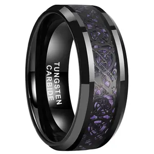 Yonifu 8MM Black Dragon Purple Carbon Fiber Ring: Viral Dark Royal Wedding/Engagement Band For Him
