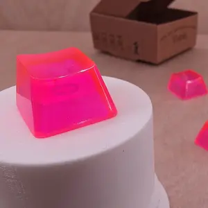 ResinKeyWorks Peach Pink Blank 1U Accent Keycaps, Transparent Hand Polished Resin OEM Caps with MX stems