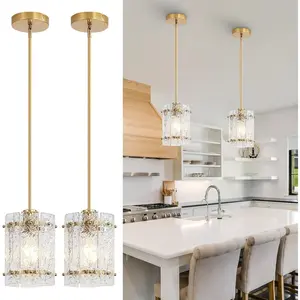 Gold Pendant Lights Kitchen Island, Water Ripple Round Pendant Lights Adjustable Modern Hanging Pendant Light Fixtures for Kitchen Island Dining Room Above Sink Foyer Entryway 2 Pack
