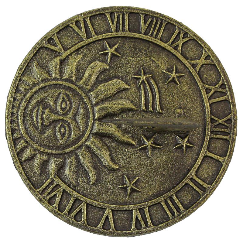 23in Bronze Sun, Moon, Stars Sundial - Cast Iron for Celestial Time