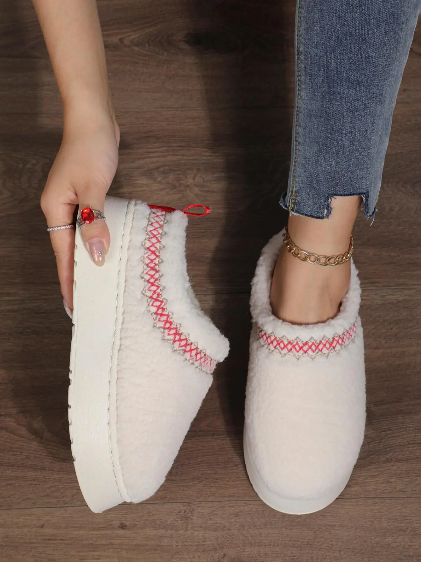 Women's Solid Color Plush Slippers, Casual Soft Comfortable Home Slippers, Fluffy Warm Slippers for Indoor & Outdoor Use for Fall & Winter