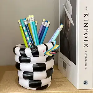 Funny Popcorn Bucket Desk Accessory, & Snake Pattern Resin Pen Holder, Unique Design Office Decor Item