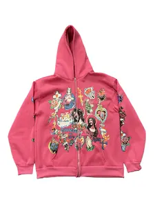 American retro Gothic rock letter 3D print double-layered hooded sweatshirt for men and women, Harajuku style loose and versatile sportswear.