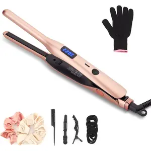 3/10 Inch Pencil Flat Iron, Small Flat Irons for Short Hair, Beard and Pixie Cut, Mini Hair Straightener Small Ceramic with Adjustable Temperature, Include Glove