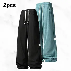 Men's corduroy wide leg pants, pack of multiple pieces, street casual style, drawstring waistband for easy on and off adjustment, premium corduroy fabric with a luxurious feel, pantalones para hombre suitable for daily commutes, shopping trips Fashion