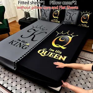 Bedspread 3-Piece Set - 3PCS King & Queen Mattress Protector (1*fitted  Sheet + 2*Pillowcases, Without Pillow Core), Stylish Soft Comfortable Bedding, Suitable for Home Bedroom & Guest Room Use, All-Season Versatile Organic Cotton Grounding Sheets Luxury