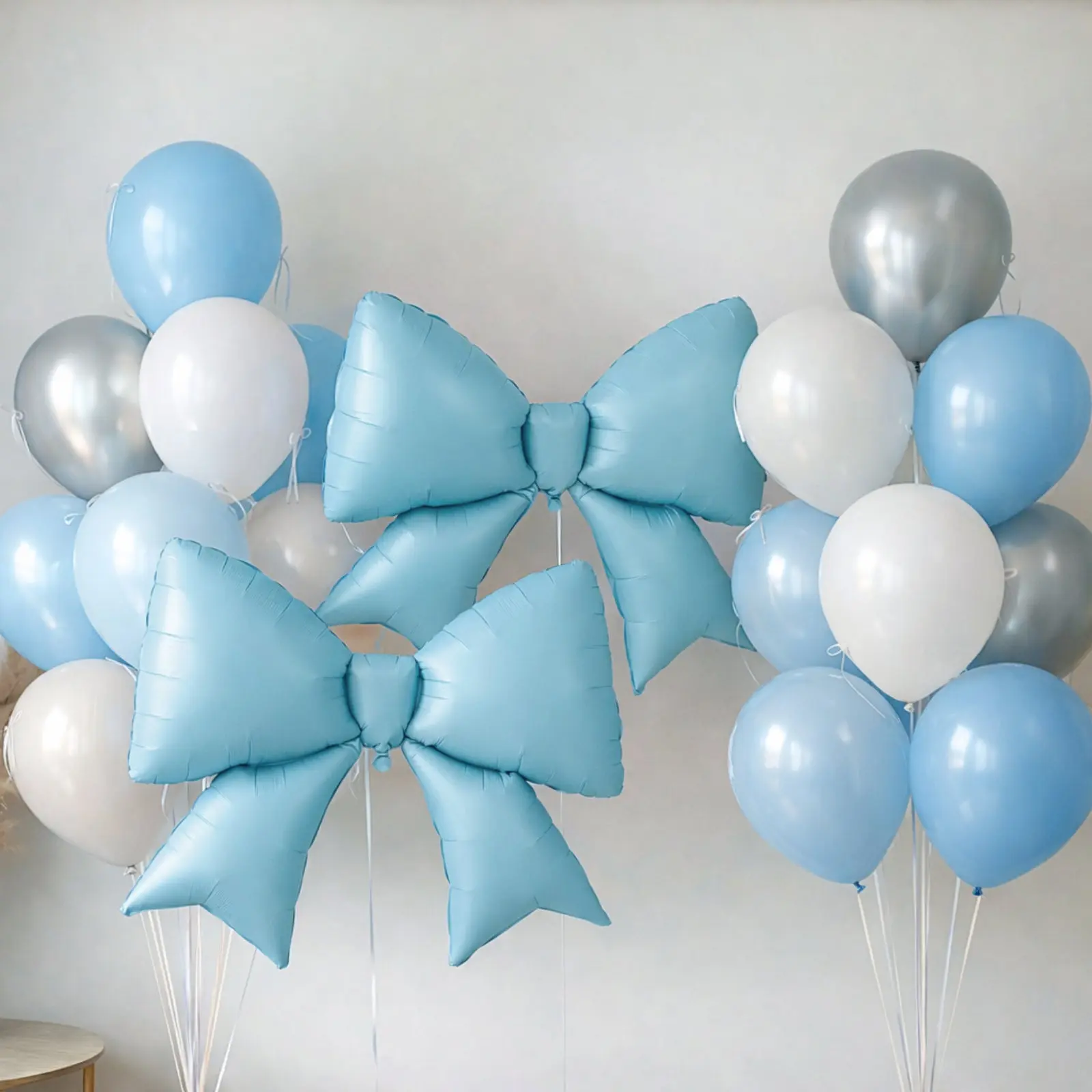 10-Pack Giant Matte Light Blue Foil Bow Balloons - 29in x 27in Inflated, Happy Birthday Decoration, Wedding Backdrop & Photo Booth Styling Supplies