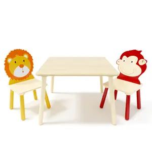 Kids Table and 2 Chairs Set, 3 Pieces Toddler Table and Chair Set, Wooden Activity Play Table Set