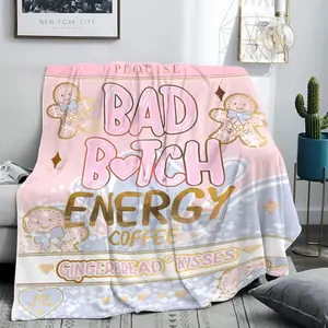 Soft Flannel Blanket with Letter Pattern, Coffee Theme, Perfect for Home Office Travel Camping, Cozy Bedding Essential, Happy Blanket Gifts