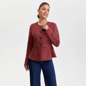 Women's Faux Suede Peplum Hem Jacket - A New Day Caramel XXL
