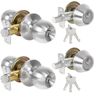 Exterior Door Lock Set, Single Cylinder Deadbolt Lock and Door Knob Set, Front Door Lock Set, Satin Nickel Door Knob and Deadbolt Set, Not Keyed Alike, 2 Pack