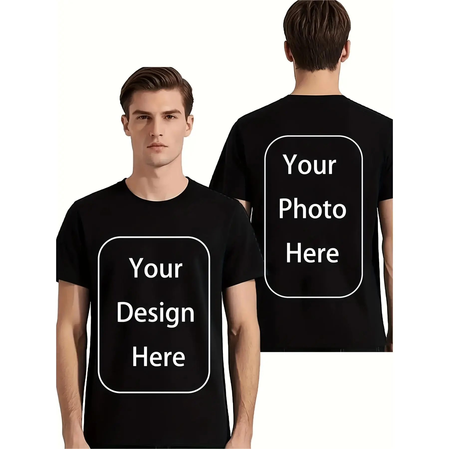 Custom White & Black Double-Sided T-Shirt with Personalized Logo/Graphic Printing on Front & Back Unisex Short Sleeve Cotton Tee for Men & Women Comfortable Casual Attire for Promotional Events Team Uniforms All-Season Wear Womenswear Top Crewneck