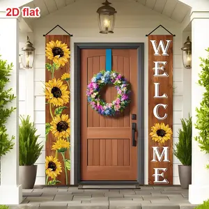 2-Pack Sunflower Welcome Door Banners, Polyester Fabric, Vibrant & Leaf Design, Outdoor Garden Decor, No Power Needed