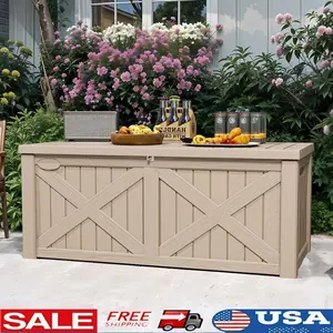 120 Gallon Outdoor Storage Box Lockable Waterproof Weather Resistant Garden Tools Cushions Seating Easy Mobility Durable
