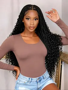 Fashion Bohemian Braided Wig, Full Lace 200% Density Long Handmade Corn Braid with Wavy Hair Style, Daily Wear Women's Wig, Synthetic Fiber Wigs