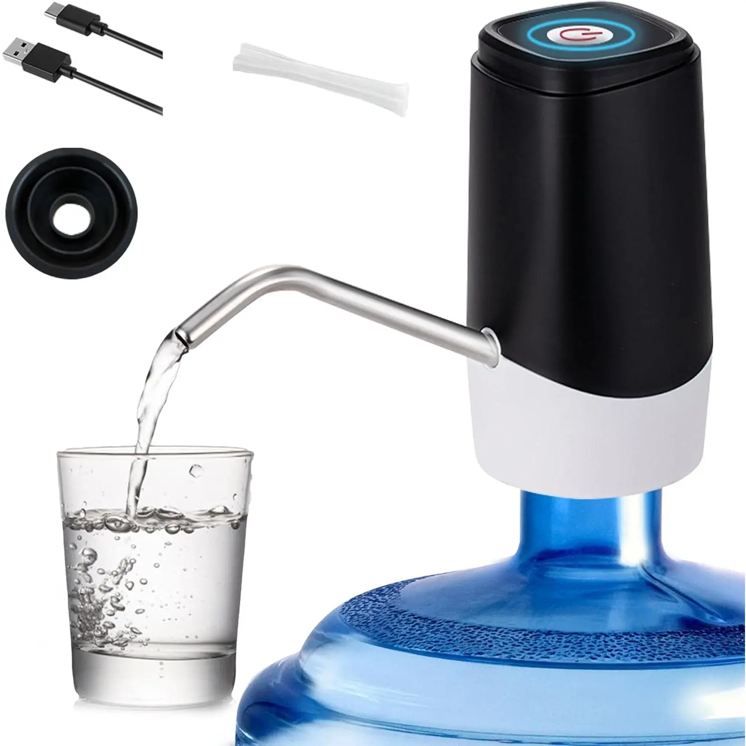 5 Gallon Water Dispenser, Portable Automatic Water Jug Pump, Electric Water Bottle Pump with  and USB ,Mini with  Hose for Camping, , Office(Black)