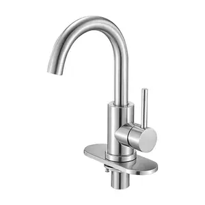 Single Handle Kitchen Sink Faucet Brushed Nickel, High Arc 360° Swivel Faucet with Anti Splash Aerator, 304 Stainless Steel Water Faucet with Push Button Drain for Kitchen RV Bar Sink Bathroom