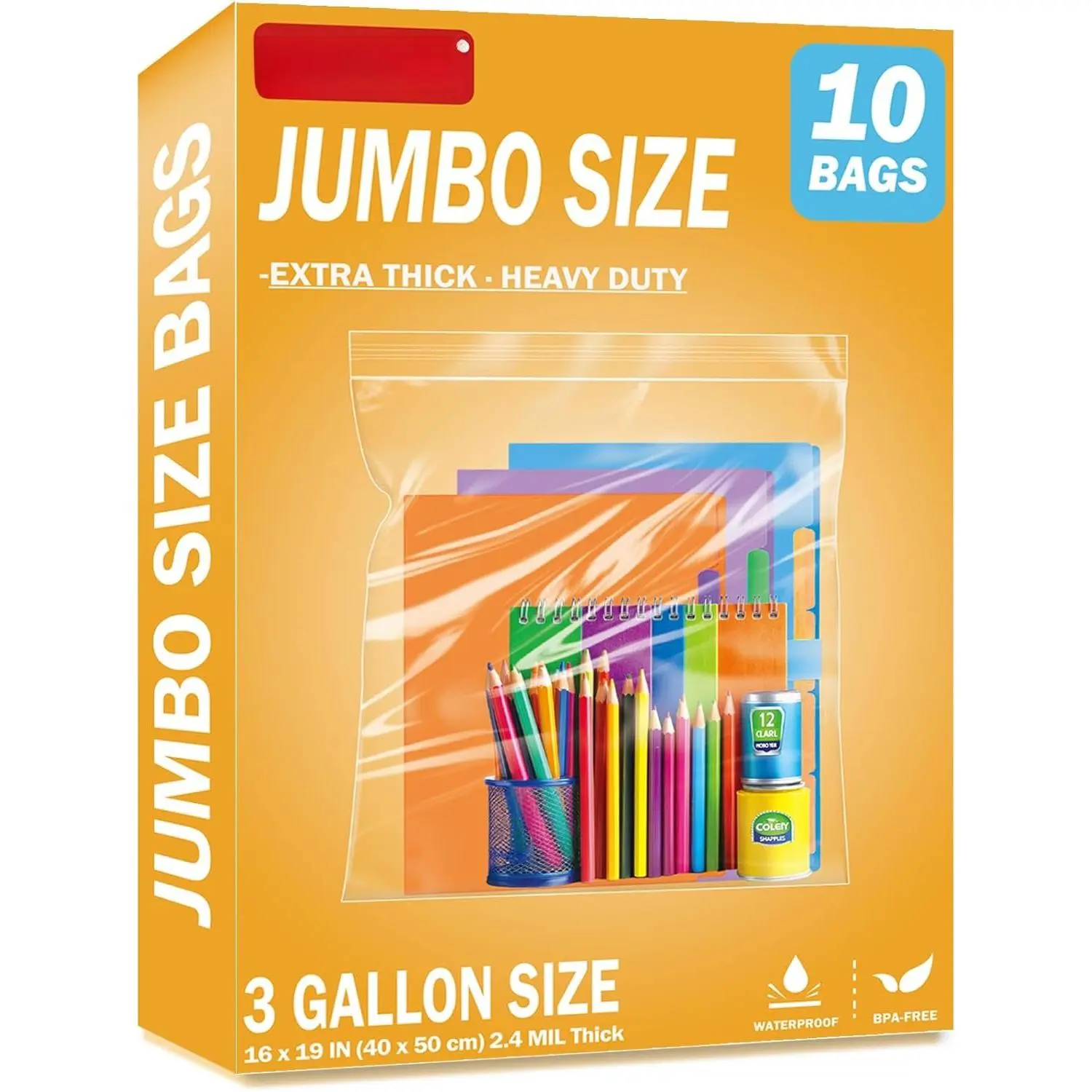 10Pack  Plastic Storage Bags, Zipper Seal, 2.4-mil Thick, Heavy Duty, 3.5 Gallon 16" x 19",  Zippered Plastic Bags for , Clothes, Travel, Moving
