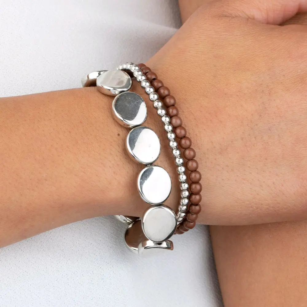 Beyond the Basics Brown Bracelets with Silver Discs and Beads for Basic Style Needs