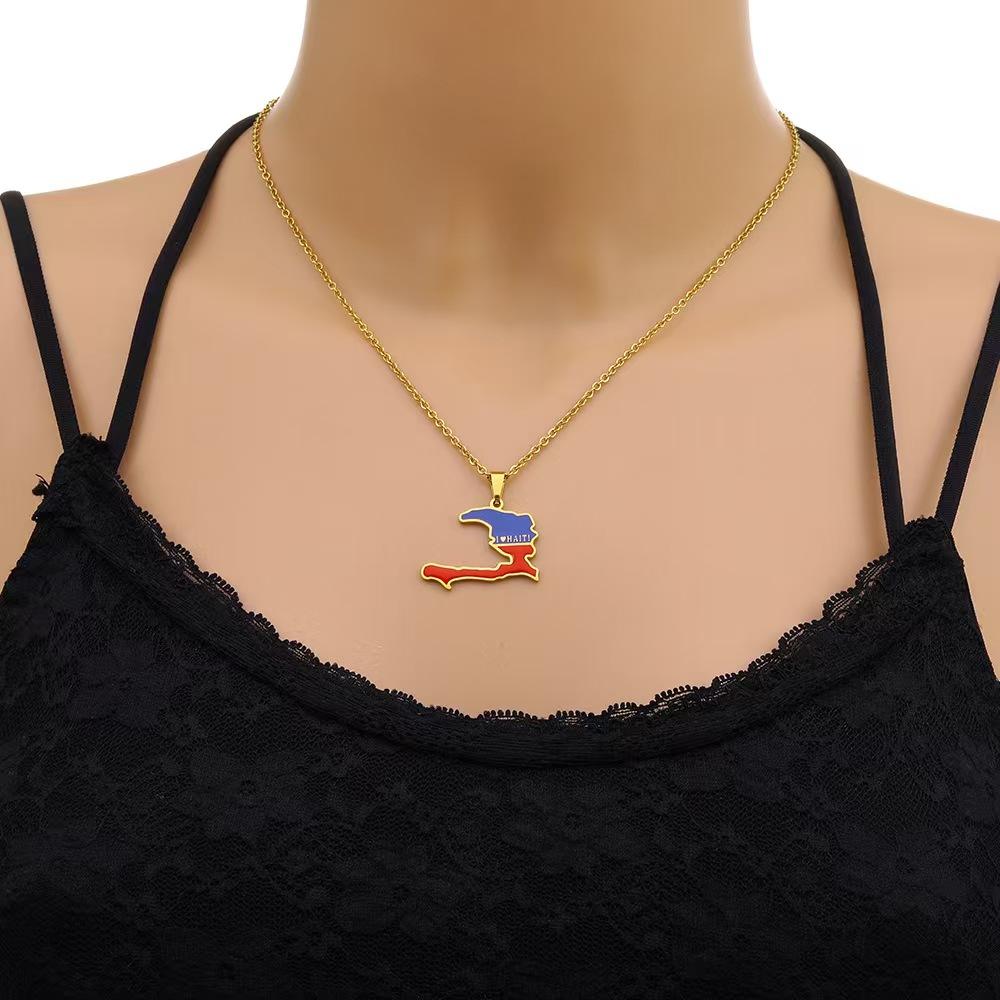 Stylish Haiti Map Pendant Necklace Lightweight Unique Design For Women Trendy Gift