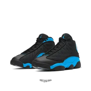 Black and Blue High-Top Retro Basketball Shoes with Leather and Suede Upper, Blue Midsole
