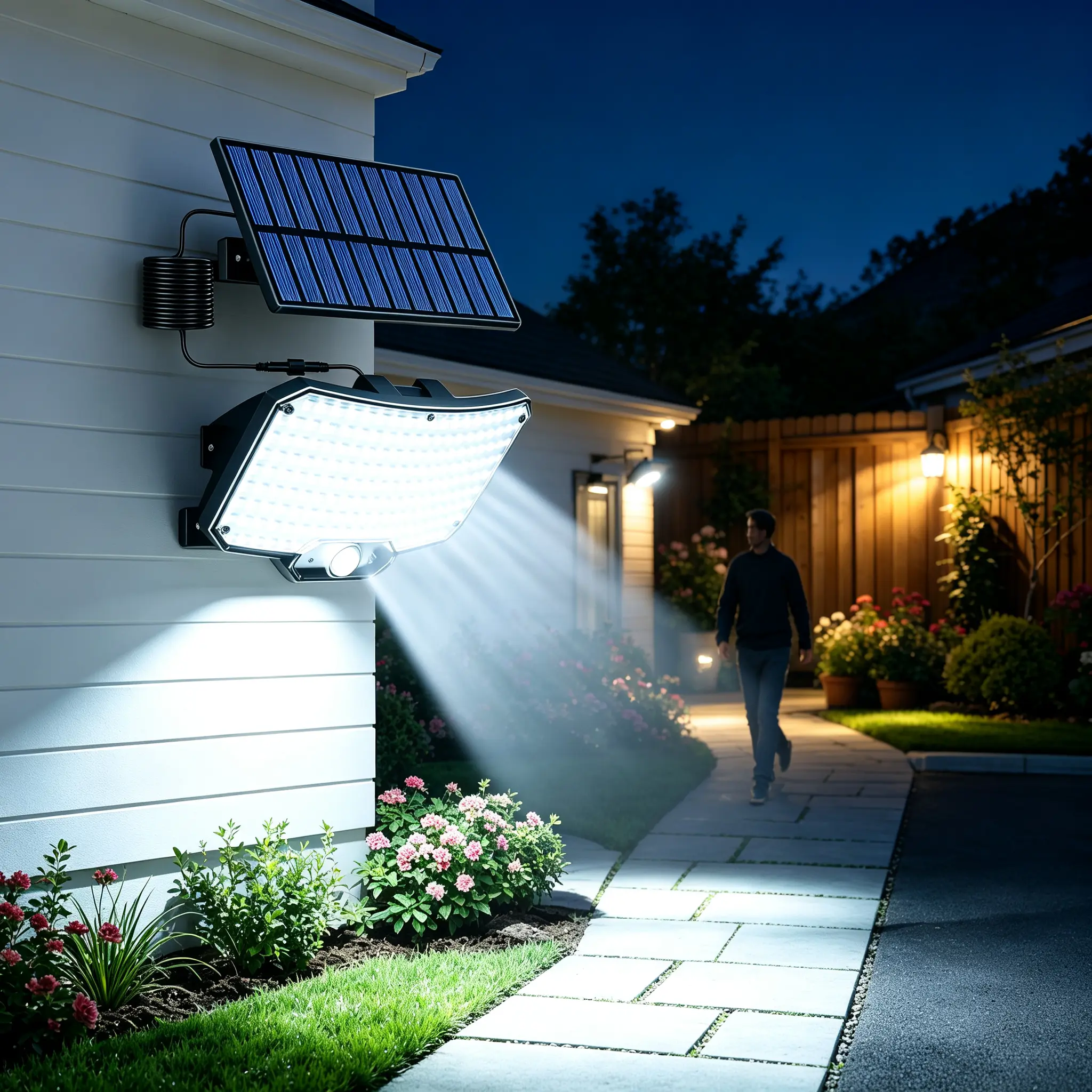 TEMPOMIND 234 LED Split Solar Outdoor Light, IP44 Weather Resistant Security Lighting, Motion Sensor Remote Control Lamp, 3 Lighting Modes for Garden, Garage