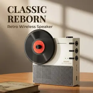 Vintage Wireless Portable Speaker，Timeless classic design, retro vinyl look with magnetic adsorption，Button volume control for easy operation，Large capacity battery for long-lasting playback，360° stereo sound with 40mm driver.