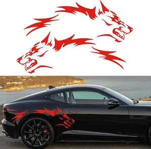 TOMALL 50'' 2Pcs Wolf Car Sticker Decal for Car Body Side Stickers Auto Wolf Graphics Racing Sports Stripes Stickers for SUV Off-Road Vehicles Car Hood Trunk Universal Waterproof Vinyl Sticker (Red)