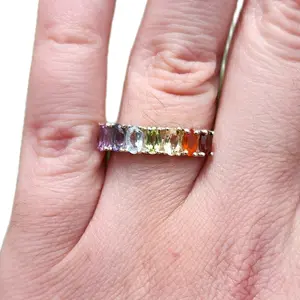 Sterling Silver Chakra Ring with Natural Gemstones