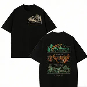 oversize cotton U.S. National Parks Outdoors Graphic T-Shirt retro mountains nature healing Gift y2k fashion Streetwear Casual Top trending Machine Wash Safe