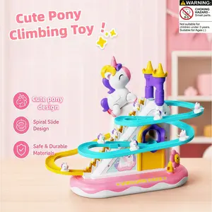 Cute Horse Climbing Toy, Electric Horse Race Chase Game Set, Fun Stair Climbing Toy with Cool Lights and Music, Perfect Birthday Gift for Kids