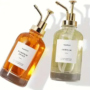 2pcs Glass Coffee Syrup Dispensers with Pump Heads And Funnel, 500Ml/17Oz Glass Containers, Press Dispenser, Condiment Containers