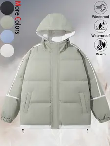 Men's Casual Fashion Windproof Waterproof Thickened Warm Hooded Patchwork Top Cotton Jacket Ski Jacket Versatile, Durable and Crease-Resistant Outdoor Sports Hiking Windbreaker Jacket Suitable for Daily Commuting, Wilderness Exploration and Fishing Outfit