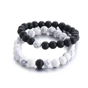 Bayetss Men Women Lava Bracelet Beads Bracelet Bangle Stretch Stone Beads Bracelets Friendship Couples Gifts,Black and white