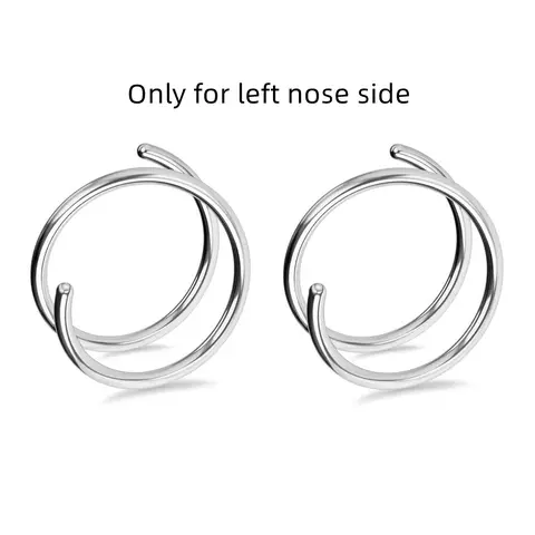 OUFER Titanium Nose Hoop[Only for left side] 2-Pack, 20G 8mm Spiral Double Hoop Ring for Single Piercing, Non-Tarnish Chic Body Jewelry, 0.8mm No Shade Daily Wear Left Nostril Fashion Accessories