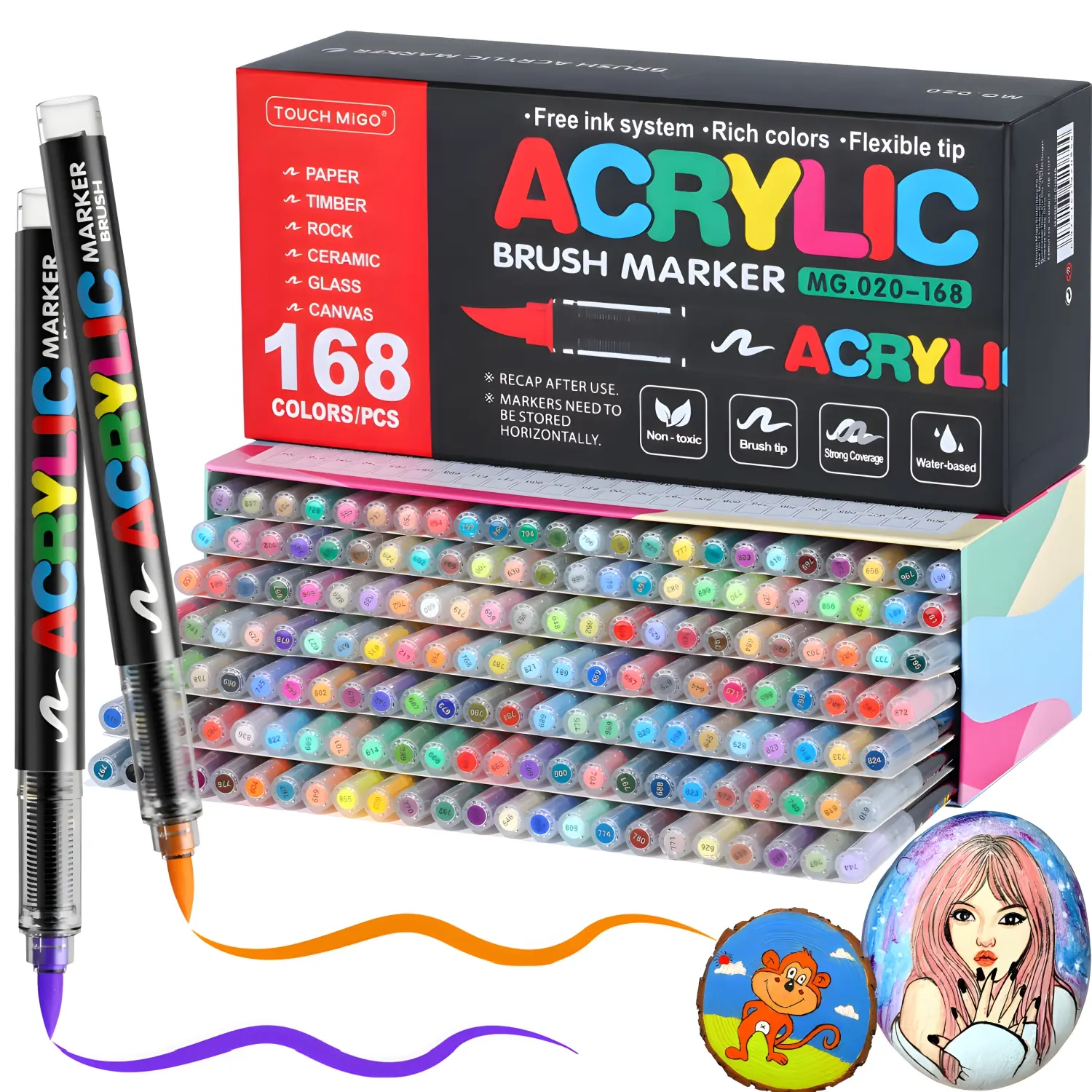 Acrylic Paint Markers Set, Automatic Ink Control Soft Brush Tip for Wood Rock Glass Canvas Stone Fabric Glass Metal Ceramic Canvas DIY Crafts Art Supplies,Back to  School,Halloween,Christmas Gift
